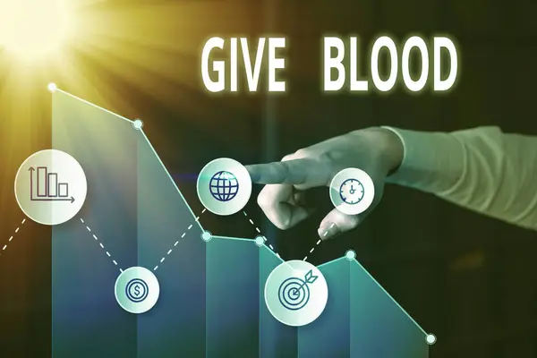 Writing note showing Give Blood. Business photo showcasing demonstrating voluntarily has blood drawn and used for transfusions. — Stock Photo, Image