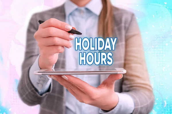 Signo de texto que muestra el horario de vacaciones. Foto conceptual Trabajo de horas extras para los empleados bajo horarios de trabajo flexibles . —  Fotos de Stock