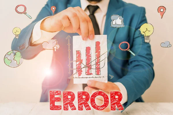 Signo de texto mostrando Error. Estado o condición conceptual de la foto de estar equivocado en el juicio o programa de la conducta . — Foto de Stock