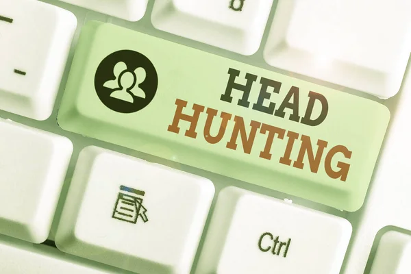 Conceptual hand writing showing Head Hunting. Business photo showcasing process of recruitment of a prospective or potential employee.