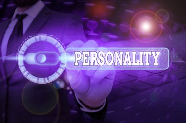 Kişiliği gösteren metin işareti. Bireylerin karakterini oluşturan kavramsal fotoğraf kombinasyonu özellikleri.