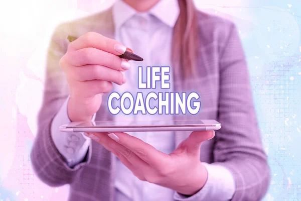Tekst teken dat Life Coaching toont. Conceptuele foto die gebruikt wordt om te helpen tonen om hun doelen in de loopbaan te behalen. — Stockfoto