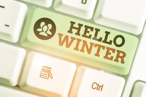 Scrittura concettuale a mano che mostra Hello Winter. Foto d'affari che mostrano la stagione più fredda dell'anno nelle zone polari e temperate . — Foto Stock