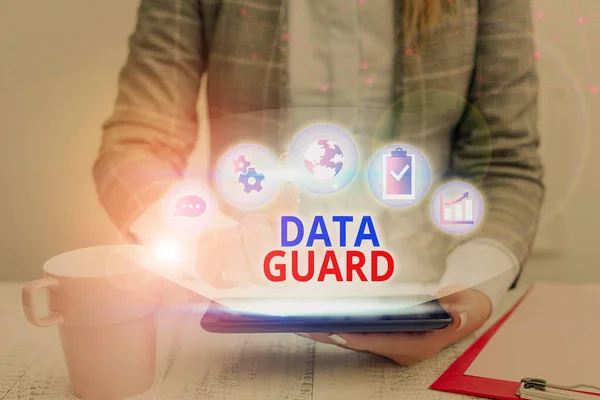 Word σύνταξη κειμένου Data Guard. Επιχειρηματική ιδέα για τη διαχείριση βάσεων δεδομένων για να επιβιώσουν από καταστροφές και αλλοιώσεις δεδομένων. — Φωτογραφία Αρχείου