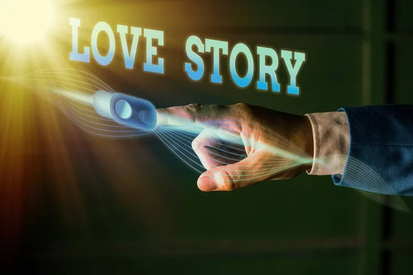 Scrivere una nota che mostra Love Story. Foto d'affari in mostra è qualcosa come un romanzo o un film su una storia d'amore . — Foto Stock