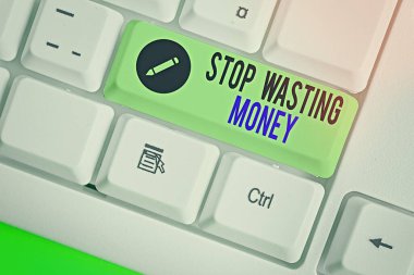 El yazısı metin yazma Stop Israf Para. Kaydetmeye başlamak ve akıllıca kullanmak için advicing gösteren veya grup anlamı kavramı.