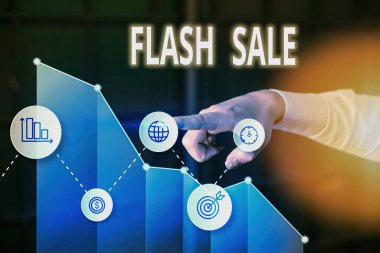 Flash Sale 'i gösteren bir not yazıyorum. Kısa bir süre içinde çok düşük fiyatlara mal satışını gösteren bir iş fotoğrafı..
