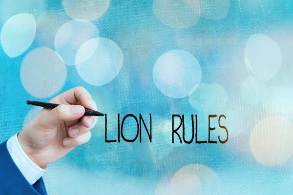 ライオンのルールを示す概念的な手書き。強さと男らしさのビジネス写真テキストのエピトーム独自のドメインのマスター. — ストック写真