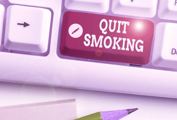 Text sign showing Quit Smoking. Conceptual photo process of discontinuing tobacco smoking or cessation. — Stock Photo, Image