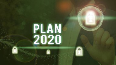 El yazısı metin Planı 2020. Kavram yapmak veya gelecek yıl bir şey elde etmek için ayrıntılı öneri anlamına gelir.