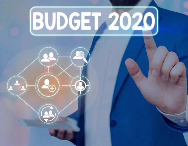 Texto para redação de palavras Orçamento 2020. Conceito de negócio para estimativa de receitas e despesas para o próximo ano ou ano em curso . — Fotografia de Stock