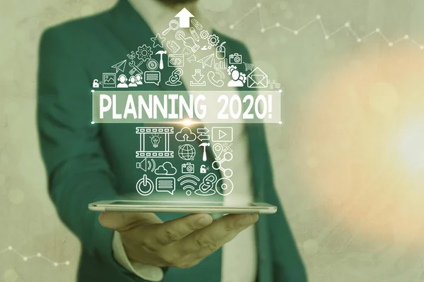 Tekst teken met de planning 2020. Conceptueel foto proces van het maken van plannen voor iets volgend jaar. — Stockfoto