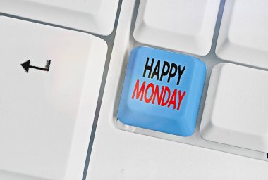 Kelime yazma metin Happy Monday. Ona büyük yeni bir hafta dilemek için sipariş gösteren söylemek için iş kavramı.