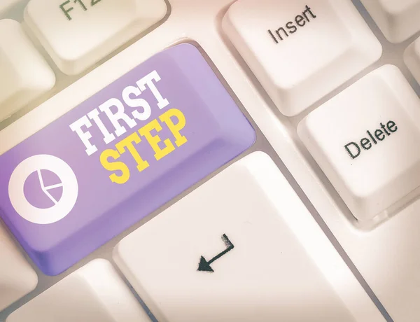 Text sign showing First Step. Conceptual photo The first of a series of actions Act of starting something.
