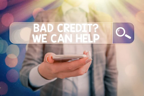 Conceptual hand writing showing Bad Credit Question We Can Help. Business photo showcasing offering help after going for loan then rejected. — Stock Photo, Image