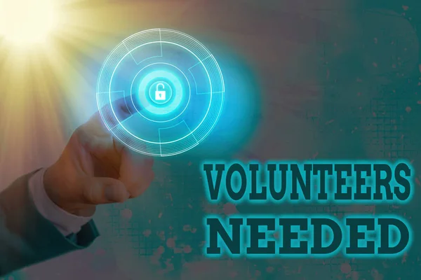 Χειρόγραφο κείμενο που γράφει Εθελοντές που χρειάζονται. Έννοια σημαίνει χρειάζεται εργασία ή βοήθεια για την οργάνωση χωρίς να πληρώνεται. — Φωτογραφία Αρχείου