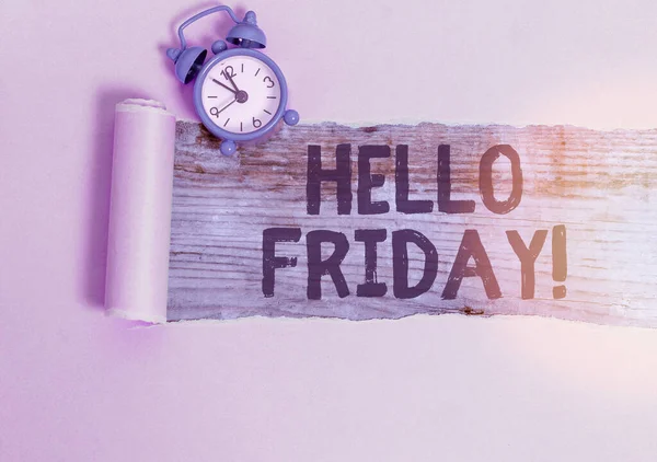 Text sign showing Hello Friday. Conceptual photo used to express happiness from beginning of fresh week.