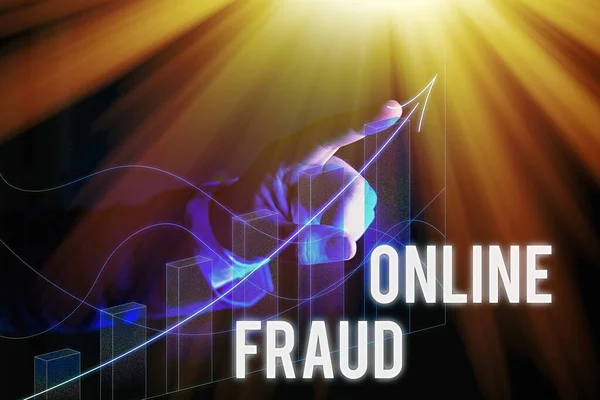 Teks tulisan kata Online Fraud. Konsep bisnis untuk penggunaan layanan Internet untuk menipu korban dan mencuri uang . — Stok Foto