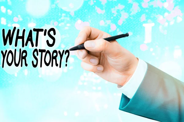 Εννοιολογική γραφή με το χέρι που δείχνει ποια είναι η ιστορία σου. Επαγγελματική φωτογραφία κείμενο τρόπος ζητώντας επίδειξη για τα γεγονότα του παρελθόντος. — Φωτογραφία Αρχείου