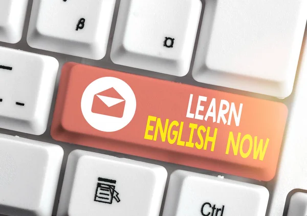 Word writing text Learn English Now. Business concept for gain or acquire knowledge and skill of english language.