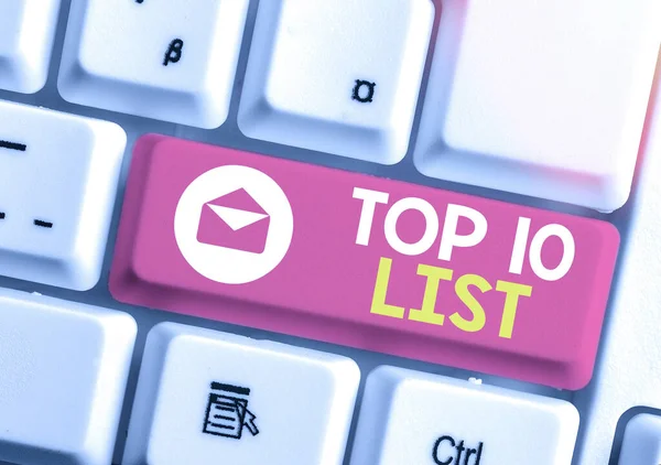Texto de escritura de palabras Top 10 Lista. Concepto de negocio para los diez artículos más importantes o exitosos en una lista particular . —  Fotos de Stock