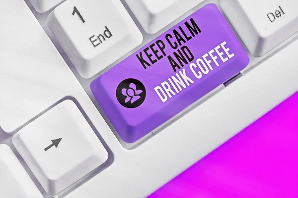 Conceptual hand writing showing Keep Calm And Drink Coffee. Business photo showcasing encourage to enjoy caffeine drink and relax. — Stock Photo, Image