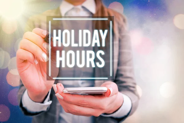 Znak tekstowy przedstawiający godziny urlopu. Zdjęcie koncepcyjne praca w nadgodzinach dla pracowników w ramach elastycznych harmonogramów pracy. — Zdjęcie stockowe