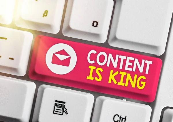 Word writing text Content Is King. Business concept for marketing focused growing visibility non paid search results.