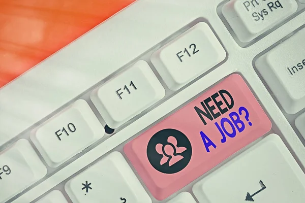 Handstilstexten behöver en jobbfråga. Begreppet "rekrytera en person för en viss tjänst". — Stockfoto