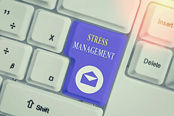 Skriva anteckning som visar stress hantering. Affärs foto visar metod för att begränsa stress och dess effekter genom att lära sätt. — Stockfoto