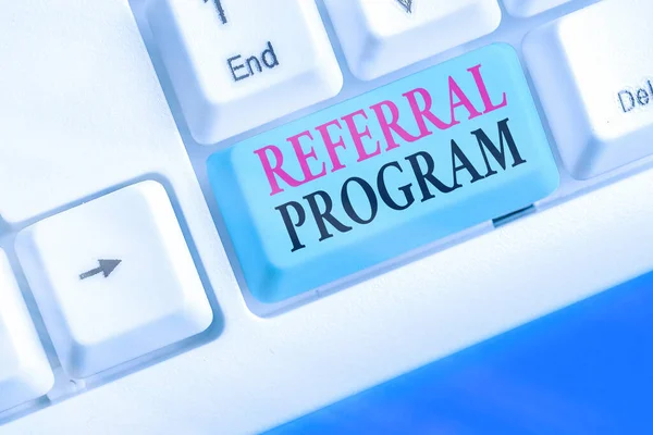 Word writing text Referral Program. Business concept for employees are rewarded for introducing suitable recruits.