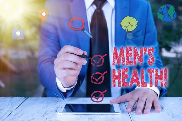 Fogalmi kézírás Mens Health. Üzleti fotó szöveg állapota teljes fizikai mentális és társadalmi jólét az ember. — Stock Fotó