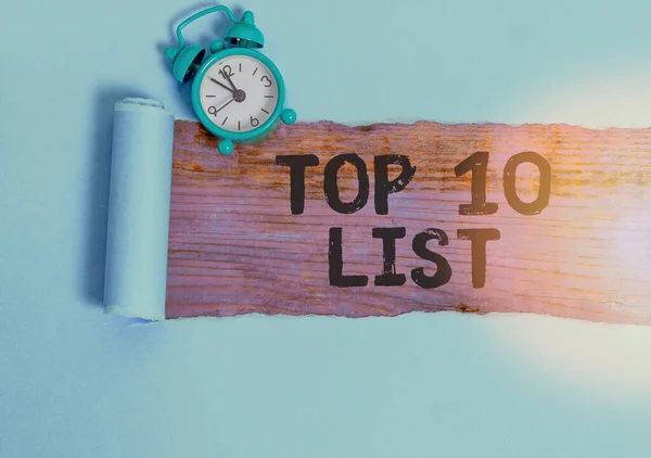 Conceptual hand writing showing Top 10 List. Business photo text the ten most important or successful items in a particular list. — Stock Photo, Image