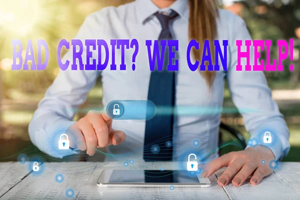 Handwriting text writing Bad Credit Question We Can Help. Concept meaning offering help after going for loan then rejected. — Stock Photo, Image