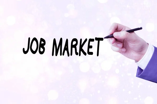 Konceptuální rukopis ukazující Job Market. Firemní foto textová skupina jednotlivců hledajících zaměstnání v rámci ekonomiky. — Stock fotografie