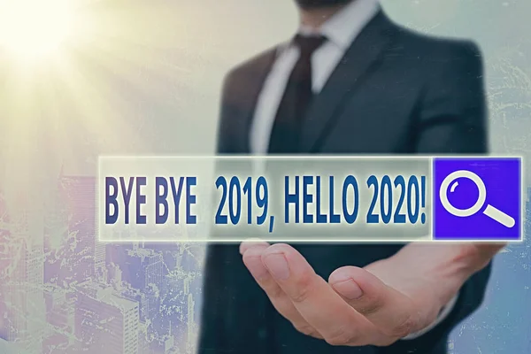 Konseptuell håndskrift som viser Bye-2020 Hello 2020 Business phototext som sier farvel til i fjor, og som ønsker nok en velkommen . – stockfoto