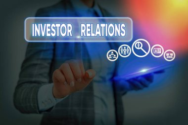 Yatırımcı İlişkilerini gösteren kavramsal el yazısı. Finansmanı birleştiren iş fotoğrafı yönetimi sorumluluğu.