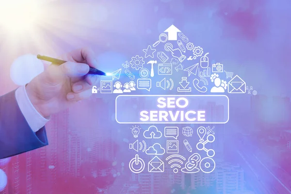 Tekst schrijven Seo Service. Bedrijfsconcept voor technieken en procedures om de zichtbaarheid van de website te vergroten. — Stockfoto