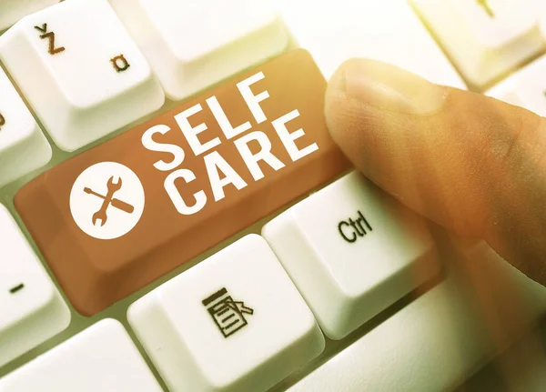 Text sign showing Self Care. Conceptual photo the practice of taking action to improve one own health. — Stock Photo, Image