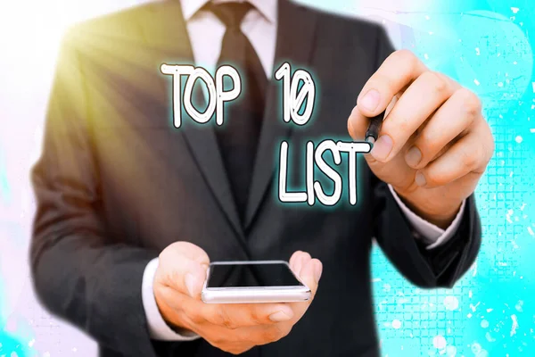 Handwriting text Top 10 List. Concept meaning the ten most important or successful items in a particular list.