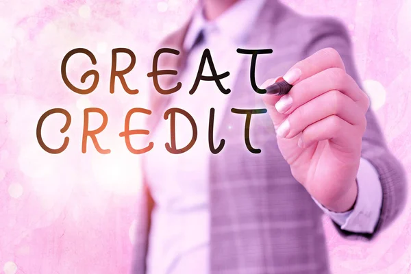 Word writing text Great Credit. Business concept for borrower has high credit score and is a safe credit risk.