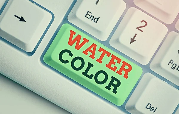 Konceptualny ręczny zapis pokazujący kolor wody. Zdjęcie biznesowe przedstawiające rozpuszczalny w wodzie spoiwo, takie jak guma arabska i rozcieńczona wodą. — Zdjęcie stockowe
