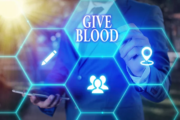 Konceptuell handstil som visar Give Blood. Business foto text som visar frivilligt har blod dras och används för transfusioner. — Stockfoto