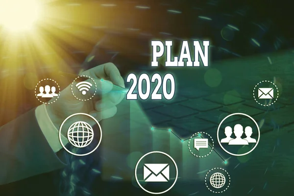 A 2020-as tervet bemutató írásbeli feljegyzés. Üzleti fotó bemutatása részletes javaslat elérése valamit jövőre. — Stock Fotó