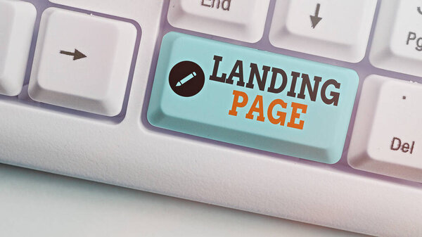 Conceptual hand writing showing Landing Page. Business photo text Web page that a user arrives at after clicking a hyperlink.