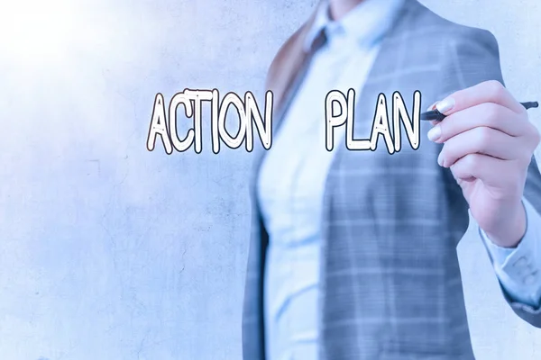 Eylem Planı gösteren kavramsal el yazısı. Belirli bir süre için önerilen stratejiyi veya eylemlerin seyrini sergileyen iş fotoğrafı. — Stok fotoğraf
