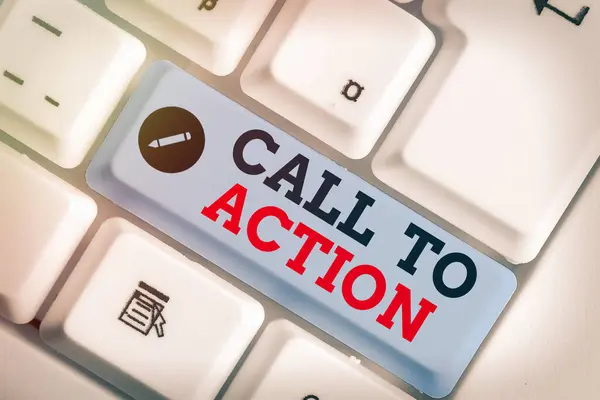 Text sign showing Call To Action. Conceptual photo exhortation do something in order achieve aim with problem. — Stock Photo, Image