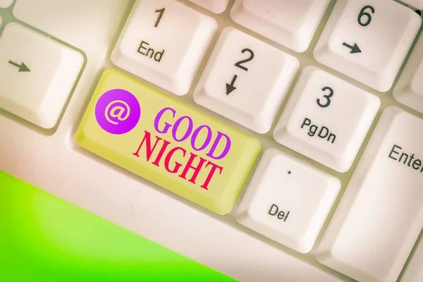 Tekst na dobranoc. Koncepcja biznesowa wyrażania dobrych życzeń podczas rozstania w nocy lub przed pójściem spać. — Zdjęcie stockowe