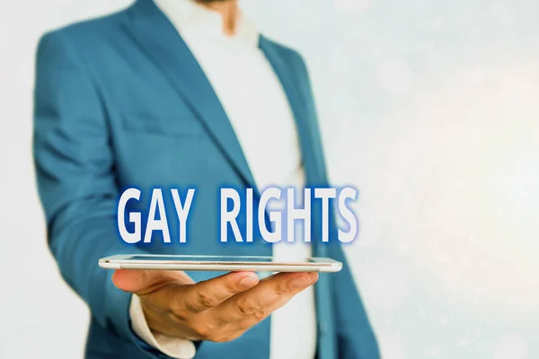 Textschild mit Schwulenrechten. konzeptionelles Foto gleiche bürgerliche und soziale Rechte für Homosexuelle. — Stockfoto