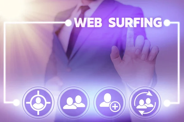 Texto para escrever palavras Web Surfing. Conceito de negócio para saltar ou navegar de página em página na página da internet . — Fotografia de Stock